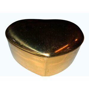 Vintage Gold Heart Shaped Solid Brass Trinket Box Lid Numbered